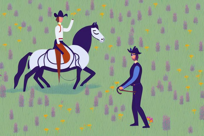 A horse and rider in a field of wildflowers in grahamstown
