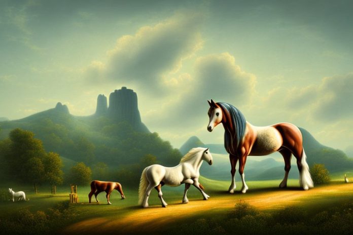 A cob horse in a rural landscape