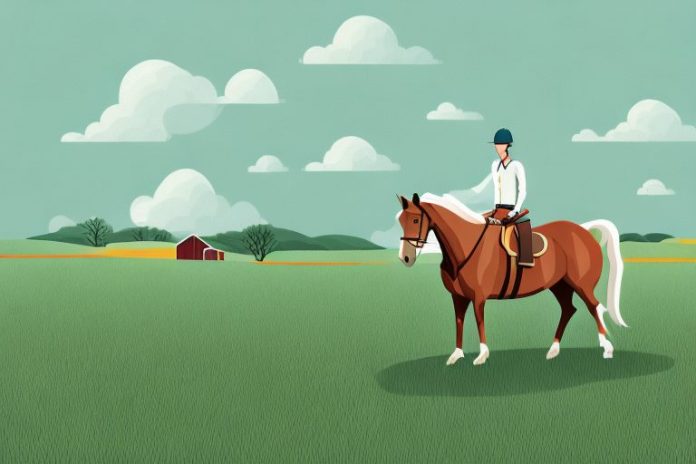 A horse and rider in a rural setting