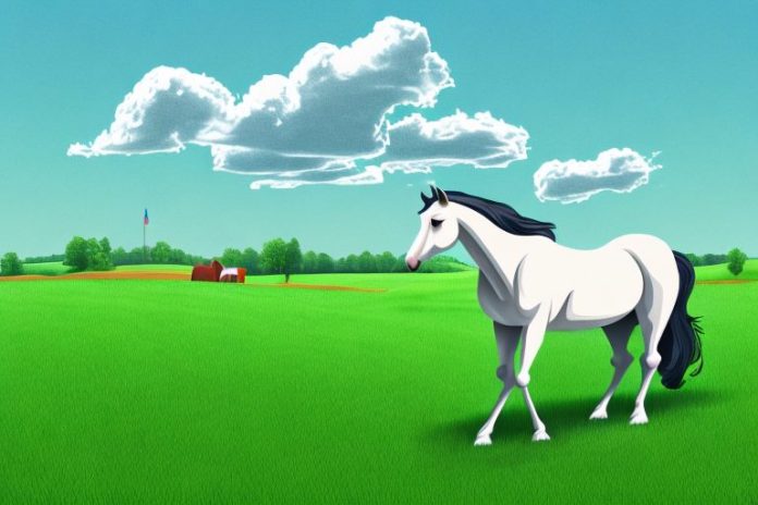 A horse in a grassy field