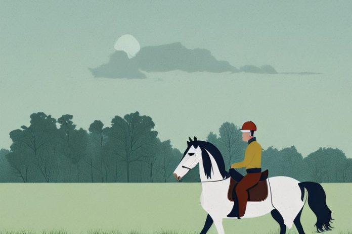 A horse and rider in a rural virginia landscape