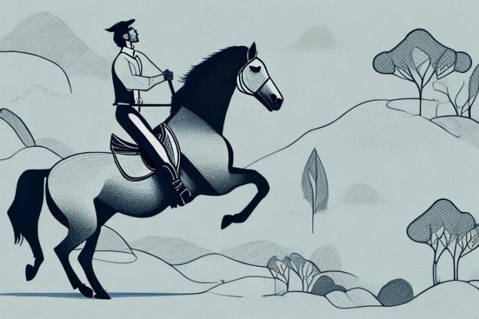 A horse and rider galloping through a scenic landscape in gauteng