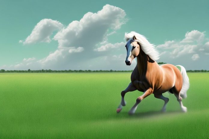 An american belgian draft horse galloping through a grassy landscape in limpopo