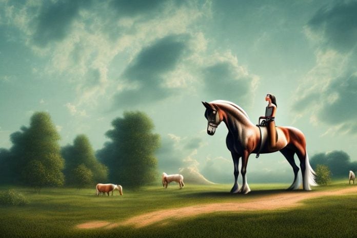 A cob horse in a rural landscape