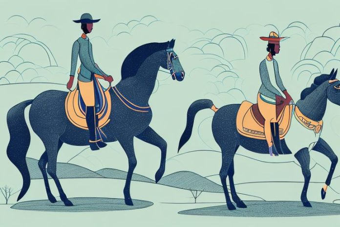 A horse and rider in a scenic landscape in musina