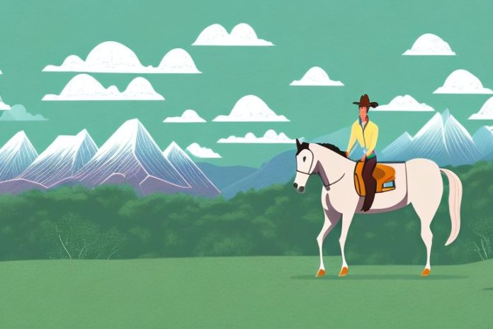 A horse and rider in a scenic landscape