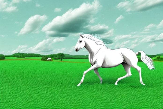 A horse galloping through a grassy landscape in modimolle