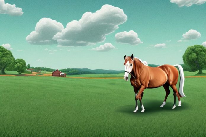 A horse and rider in a rural setting