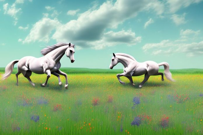 A horse galloping through a field of wildflowers in delmas