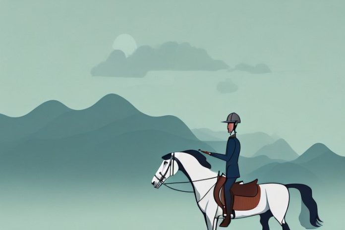 A horse and rider in a scenic hazyview landscape