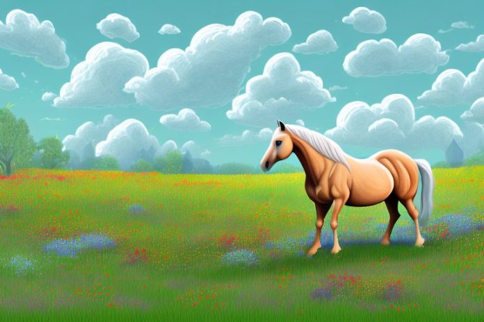 A horse in a field of wildflowers