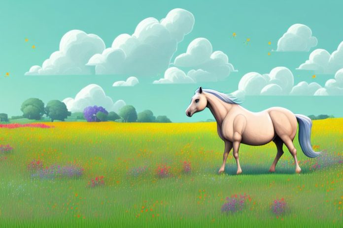A horse in a field of wildflowers