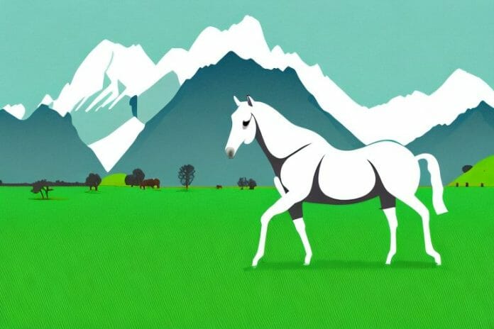 A horse in a lush green pasture in queenstown