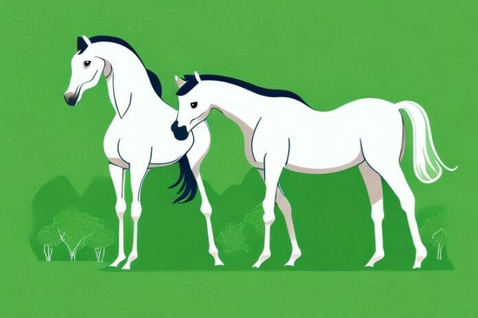 A horse and its foal in a lush