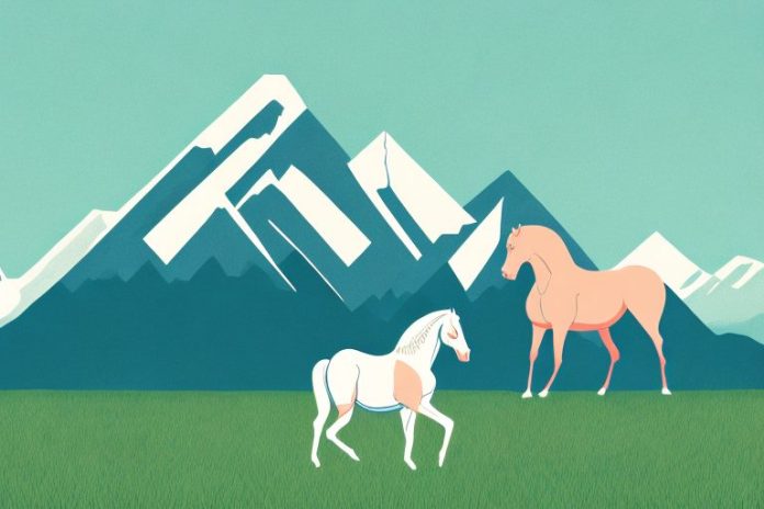 A horse in a field with a mountain backdrop