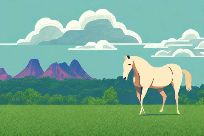 A horse in a field with a backdrop of the tzaneen landscape