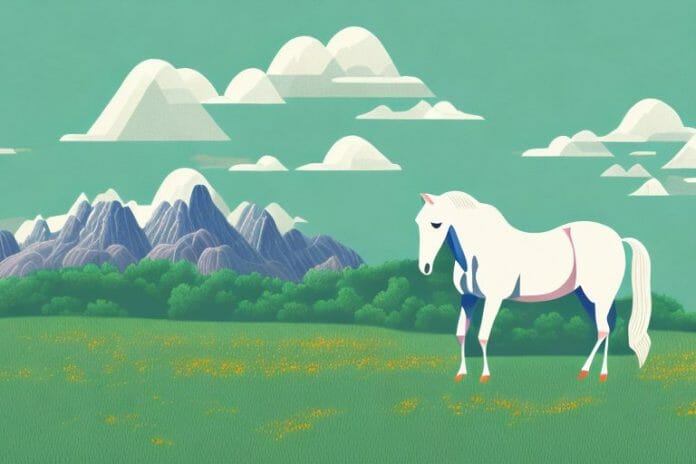 A horse in a field with a bela-bela landscape in the background