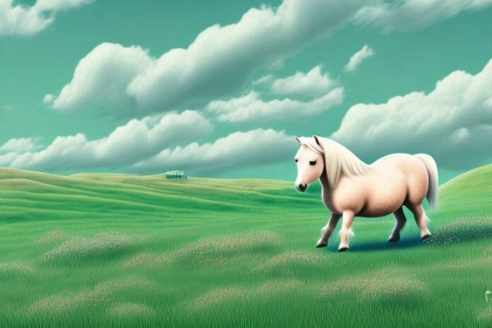 A shetland pony in a field