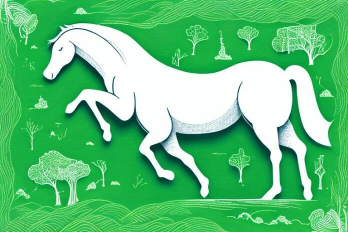 A white horse in a lush green meadow