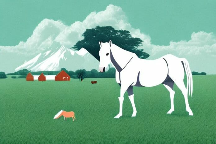 A horse in a field with kathu in the background