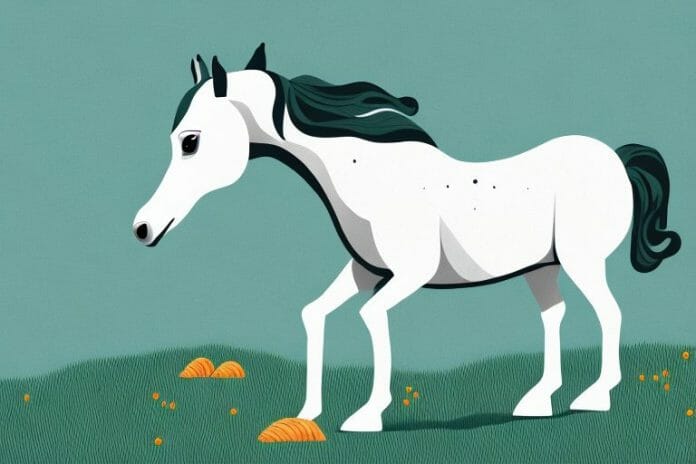 A horse in a field with a cob-style coat
