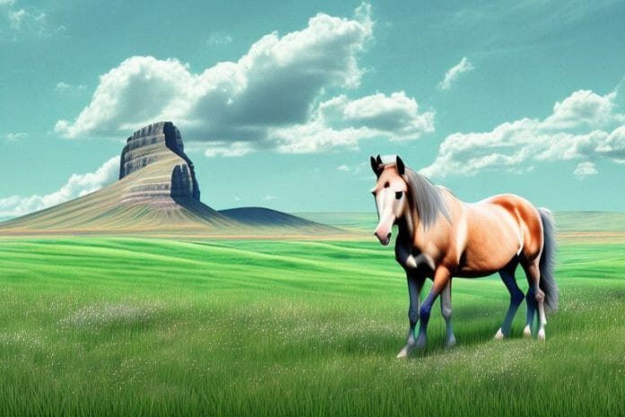A horse in a field in orkney