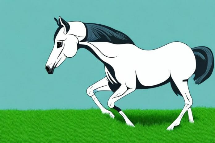A trakehner horse in a grassy field