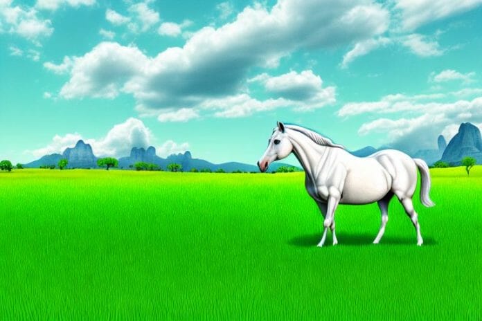 A horse in a field of lush green grass in the stellenbosch countryside