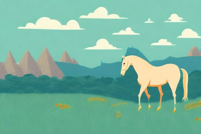 A horse in a field with knysna in the background