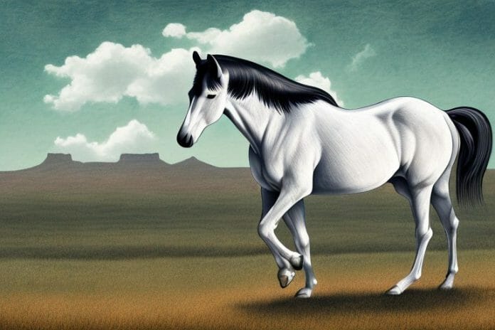 An american quarter horse in a rural south african landscape