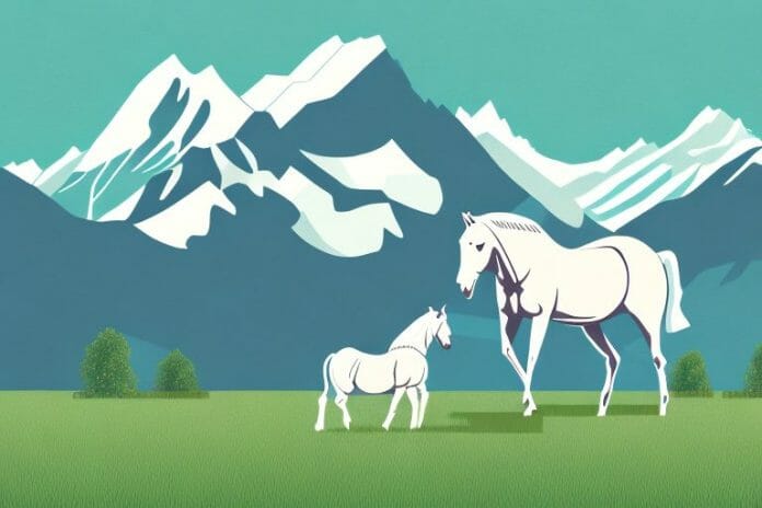 A horse in a paddock with a backdrop of the queenstown landscape