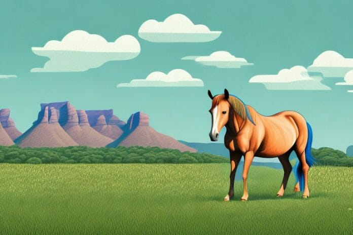 A horse in a field with the south african landscape in the background