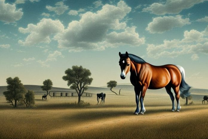 An american quarter horse in a rural landscape in the free state