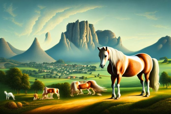 A cob horse in a rural landscape