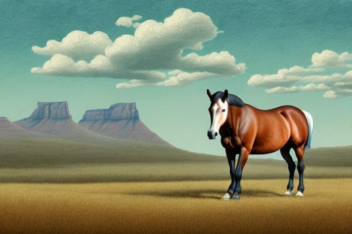 An american quarter horse in a rural south african landscape