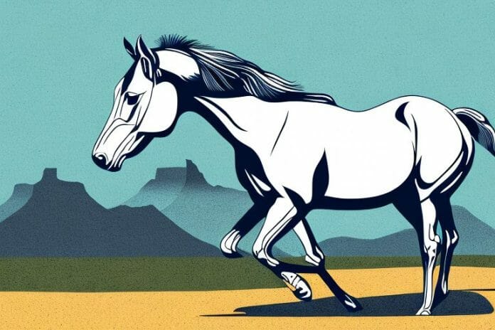 An american quarter horse in a south african landscape