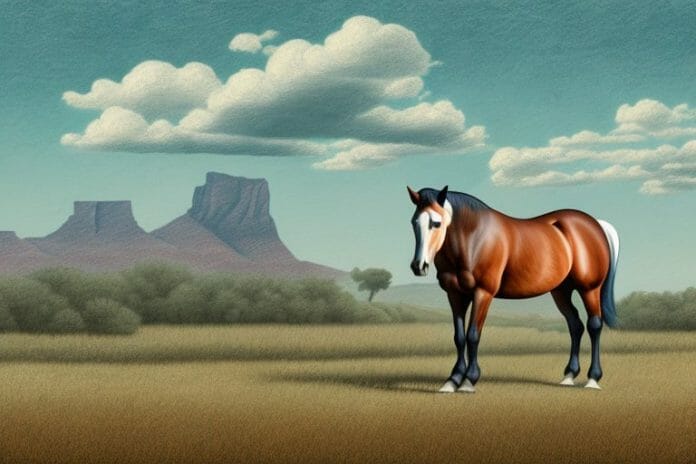 An american quarter horse in a rural south african landscape