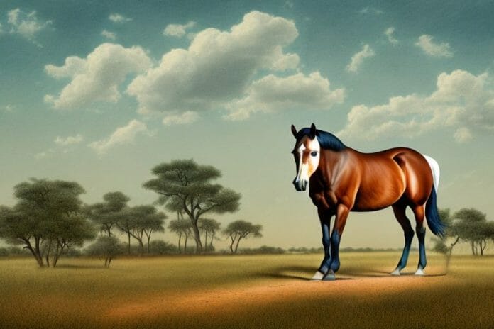 An american quarter horse in a rural landscape in limpopo