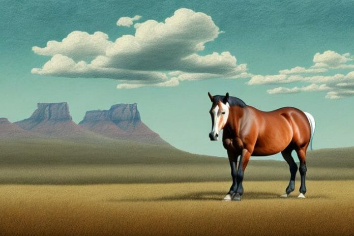 An american quarter horse in a rural south african landscape