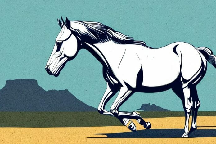 An american quarter horse in a south african landscape