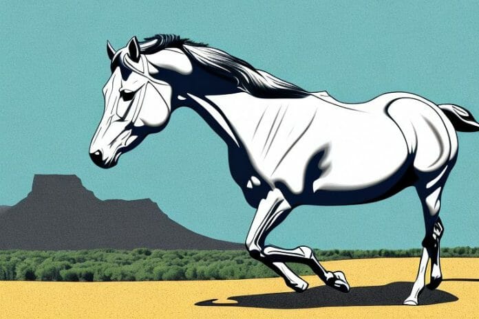 An american quarter horse in a south african landscape