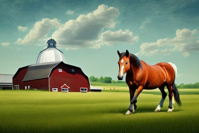 An american quarter horse in a rural landscape