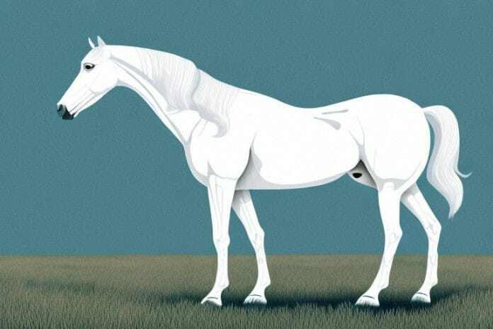 A white american quarter horse in a field in prieska