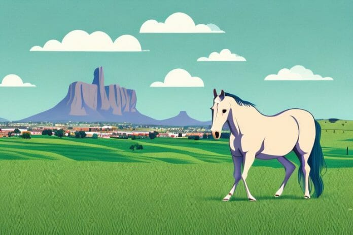 A horse in a field with a backdrop of worcester