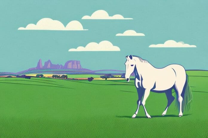 A horse in a field with the somerset west landscape in the background