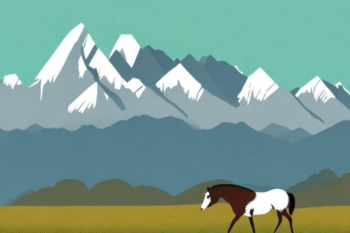 A horse in a rural landscape with the iconic outeniqua mountains in the background
