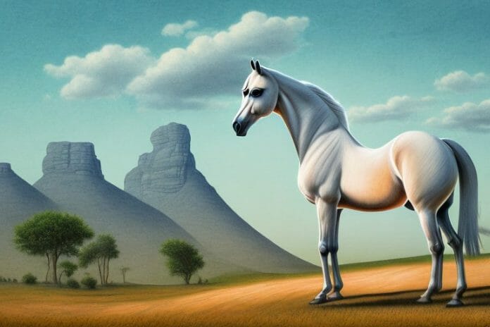 An arabian horse standing in a rural landscape in kwamashu