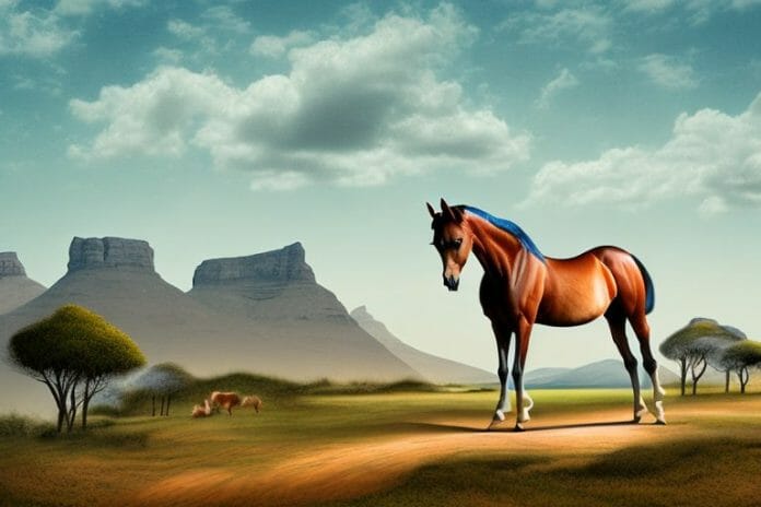 An arabian horse in a rural landscape in the eastern cape