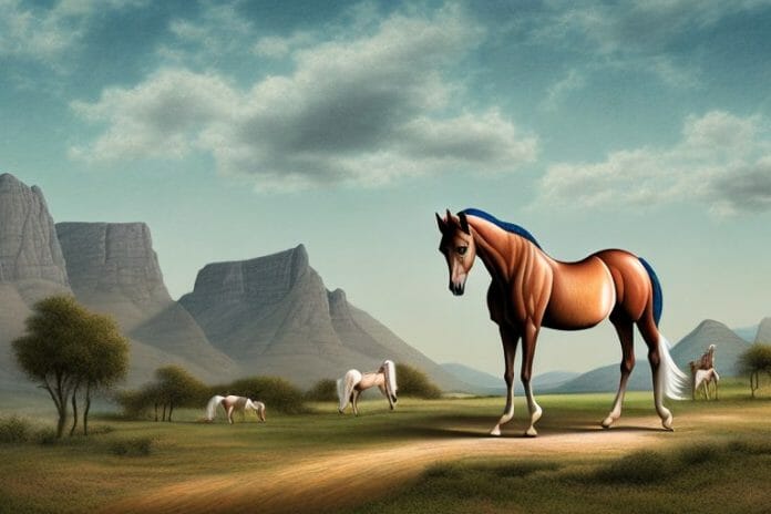 An arabian horse in a rural landscape in ficksburg