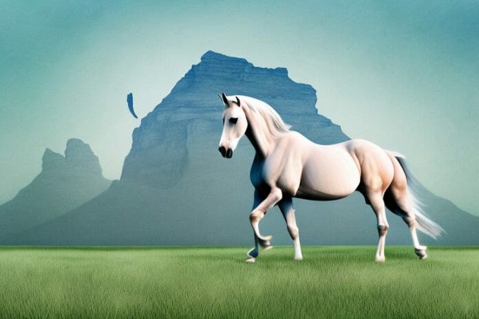 An arabian horse in a field in white river